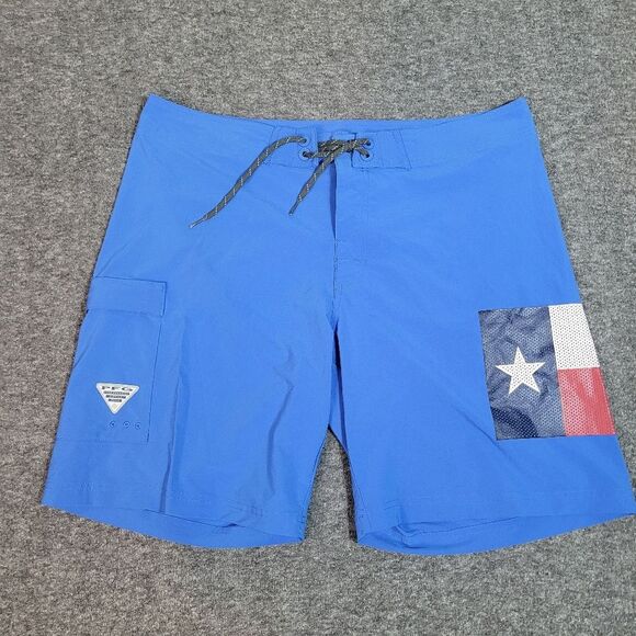 Columbia PFG Fishing Board Trunk Shorts Mens 38 Omni-Shade Texas Flag Surf Swim - Picture 1 of 11